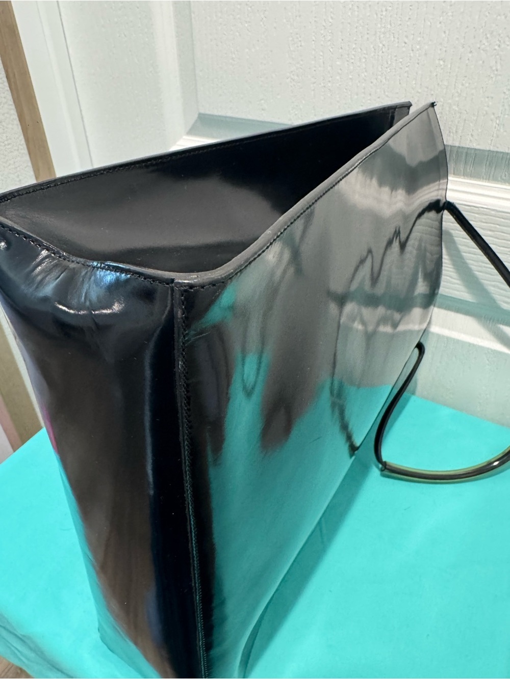Salvatore Ferragamo Glossy Black Patent Tote with Matching Pouch - Picture 6 of 13